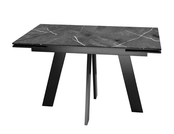 Кухонный раскладной стол SKM 120, керамика черный мрамор/подстолье черное/ножки черные в Серпухове - изображение