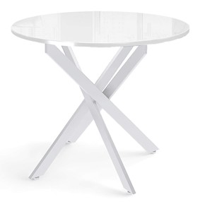 Круглый обеденный стол Dikline Rs90 стекло белое(кромка белая)/ножки белые в Подольске
