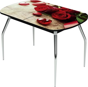 Кухонный стол раскладной Ривьера исп.1 ноги хром №5 Фотопечать (Цветы №33) в Подольске