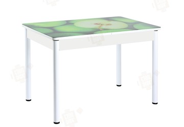 Кухонный стол раскладной Айсберг-01 СТФ, белый/фотопечать зеленые яблоки/ноги крашеные в Серпухове