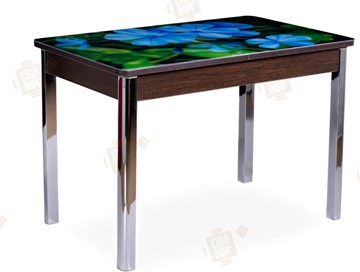 Кухонный стол раскладной Айсберг-01 СТФ, венге/фотопечать фиалка/ноги хром квадратные в Химках