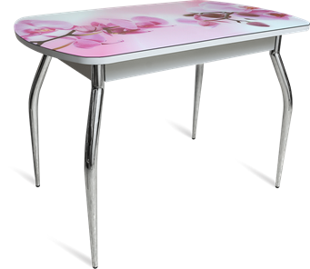 Кухонный обеденный стол ПГ-04 СТФ белое/орхидея/хром фигурные в Одинцово
