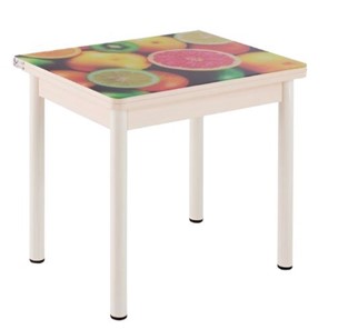 Кухонный пристенный стол СПА-01 СТФ, дуб молочный ЛДСП/стекло фрукты/36 прямые трубки крашеные белые в Серпухове