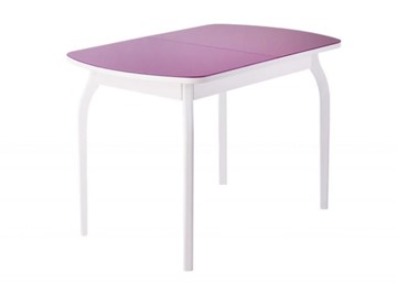 Обеденный раздвижной стол ПГ-мини, матовое фиолетовое стекло, ноги гнутые массив белый в Серпухове