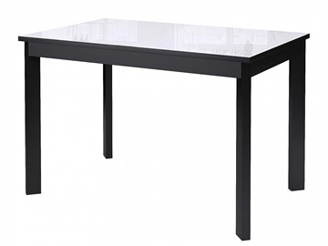 Кухонный раздвижной стол Dikline Ls110, стекло белое/ножки черные в Серпухове