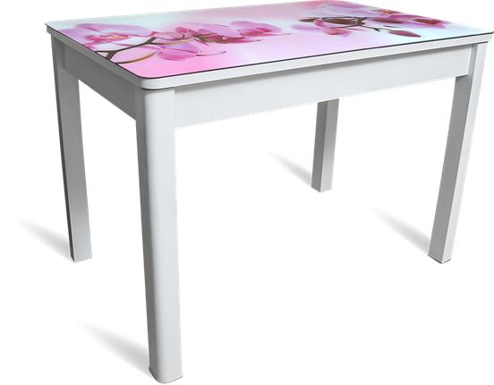 Кухонный стол раскладной Айсберг мини СТФ, белое лдсп/орхидея/40 прямые массив белые в Москве - изображение