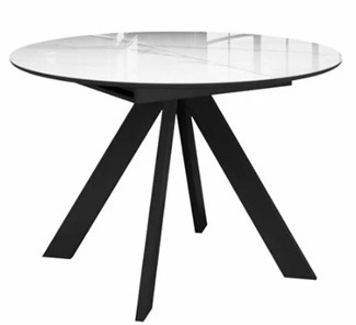 Стеклянный обеденный стол раздвижной  DikLine SFC110 d1100 стекло Оптивайт Белый мрамор/подстолье черное/опоры черные в Серпухове