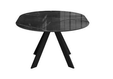 Стеклянный кухонный стол раздвижной DikLine SFC110 d1100 стекло Оптивайт Черный мрамор/подстолье черное/опоры черные в Химках