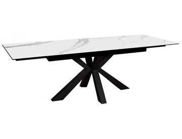 Керамический кухонный стол раздвижной DikLine SFE140 Керамика Белый мрамор/подстолье черное/опоры черные (2 уп.) в Одинцово
