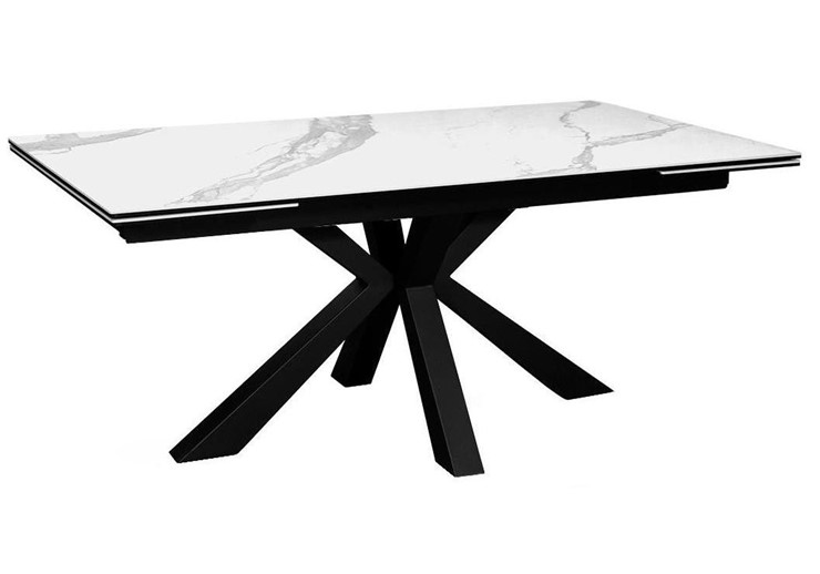 Стол на кухню раздвижной DikLine SFE160 Керамика Белый мрамор/подстолье черное/опоры черные (2 уп.) в Москве - изображение 1