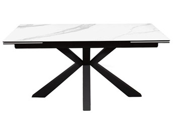 Керамический обеденный стол раздвижной DikLine SFE160 Керамика Белый мрамор/подстолье черное/опоры черные (2 уп.) в Одинцово