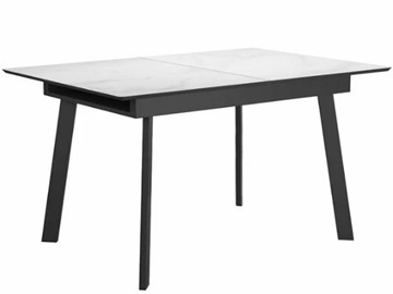 Стеклянный стол раздвижной DikLine SFH125 стекло Оптивайт Белый мрамор/подстолье черное в Химках