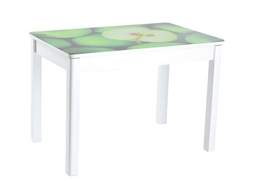Кухонный обеденный стол Айсберг-4 СТФ белое/зеленые яблоки/массив в Подольске
