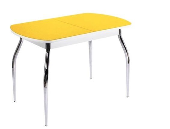 Стол на кухню ПГ-06 СТ2, белое/желтое стекло/35 хром гнутые металл в Одинцово - изображение