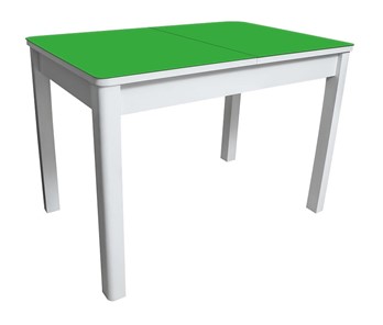 Кухонный обеденный стол Айсберг-05 СТ2, белое ЛДСП/стекло зеленое/прямые массив белый в Серпухове