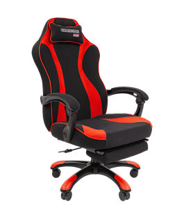 Кресло игровое CHAIRMAN GAME 35 с выдвижной подставкой для ног Ткань  черная / Ткань красная в Химках