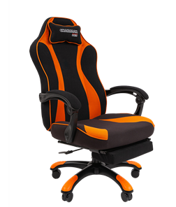 Кресло игровое CHAIRMAN GAME 35 с выдвижной подставкой для ног Ткань черная / Ткань оранжевая в Подольске