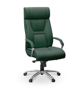 Офисное кресло для руководителя Олимп X (подлокотники хром) натуральная кожа с компаньоном / зеленая NL30 в Подольске