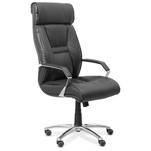 Офисное кресло для руководителя Олимп X (подлокотники хромированные) экокожа премиум / черная CN1114 в Подольске