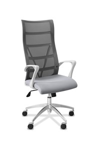 Кресло в офис Топ X белый каркас, сетка/ткань TW / серая/ серая в Подольске
