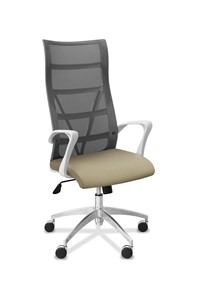 Кресло для руководителя Топ X белый каркас, сетка/ткань TW / серая/светло-серая в Подольске