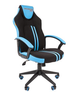 Кресло игровое CHAIRMAN GAME 26  Экокожа - Ткань стандарт. Черный/голубой в Подольске