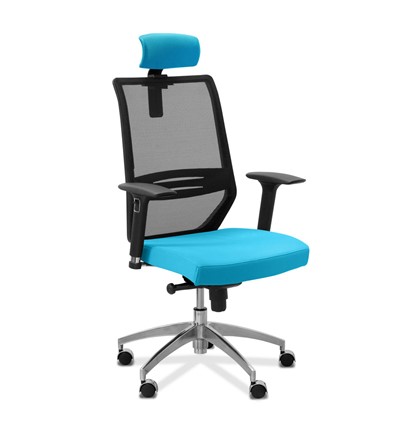 Офисное кресло Aero lux с подголовником, сетка/ткань TW / черная/голубая в Москве - изображение