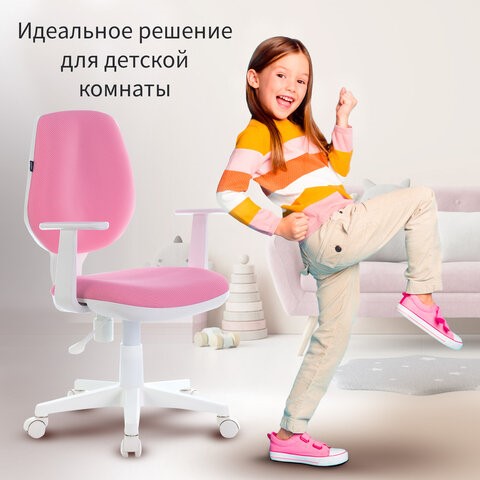 Кресло компьютерное Brabix Fancy MG-201W (с подлокотниками, пластик белый, розовое) 532409 в Москве - изображение 5