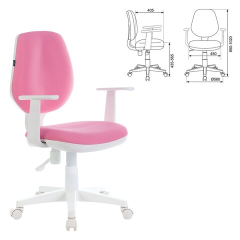 Кресло компьютерное Brabix Fancy MG-201W (с подлокотниками, пластик белый, розовое) 532409 в Серпухове - изображение 3