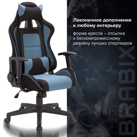 Кресло Brabix GT Racer GM-100 (две подушки, ткань, черное/голубое) 531818 в Москве - изображение 10