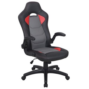 Кресло офисное BRABIX "Skill GM-005", откидные подлокотники, экокожа, черное/красное, 532496 в Подольске