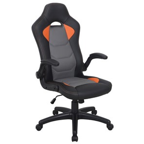 Кресло офисное BRABIX "Skill GM-005", откидные подлокотники, экокожа, черное/оранжевое, 532495 в Подольске