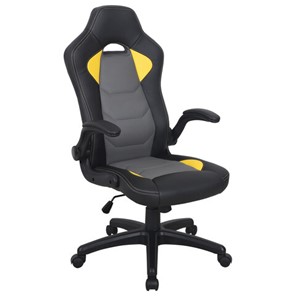 Кресло офисное BRABIX "Skill GM-005", откидные подлокотники, экокожа, черное/желтое, 532494 в Одинцово