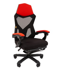 Офисное кресло CHAIRMAN 571 с подставкой для ног , сетчатый акрил / полиэстер черный/красный в Подольске