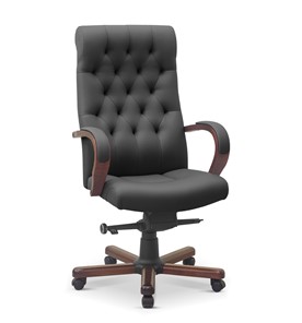 Кресло для руководителя Status, натуральная кожа с компаньоном /серая/дерево - орех аида в Подольске