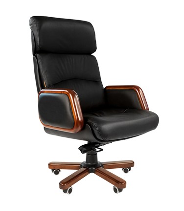 Кресло компьютерное CHAIRMAN 417 кожа черная в Серпухове - изображение