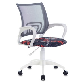 Офисное кресло Brabix Fly MG-396W (с подлокотниками, пластик белый, сетка, серое с рисунком "Graffity") 532404 в Химках