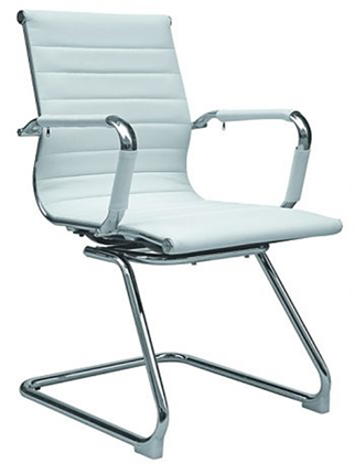 Кресло компьютерное B110 на полозьях, экокожа / хром, белый в Одинцово - изображение