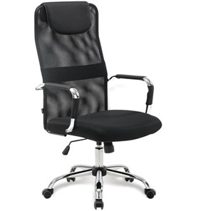 Кресло офисное Brabix Fit EX-514 (с подголовником, хром, черное) 531949 в Москве