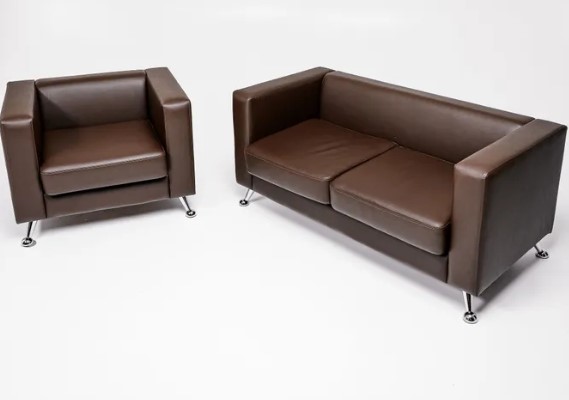 Комплект мебели Альбиони коричневый кожзам  диван 2Д + кресло в Москве - изображение