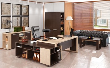 Кабинет руководителя ALTO с высоким шкафом для одежды, низким для документов и журнальным столиком в Химках