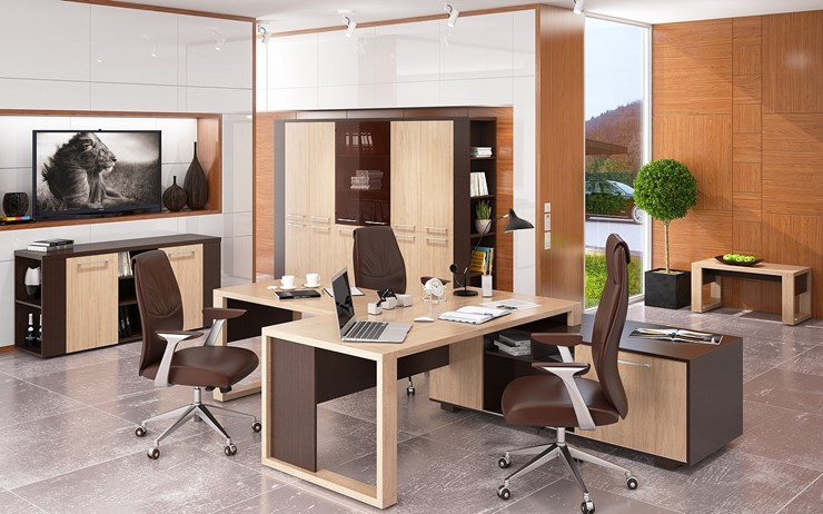 Кабинет руководителя ALTO с брифинг-приставкой, с низким и высокими шкафами в Одинцово - изображение