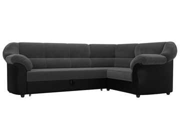 Угловой диван для гостиной Карнелла, Серый/Черный (велюр/экокожа) в Москве