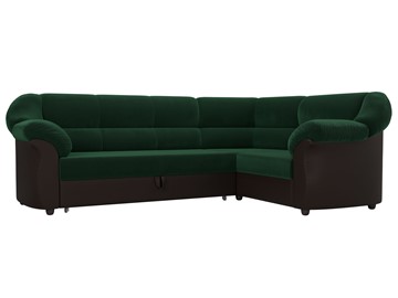 Угловой диван для гостиной Карнелла, Зеленый/Коричневый (велюр/экокожа) в Москве