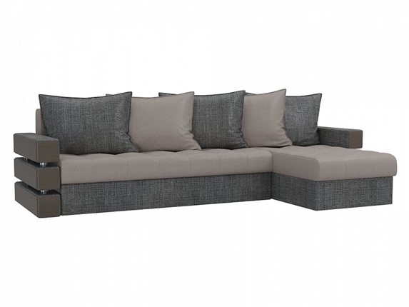 Угловой диван с оттоманкой Венеция, Бежевый/Серый (рогожка) в Одинцово - изображение