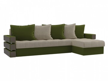 Угловой диван с оттоманкой Венеция, Бежевый/Зеленый (микровельвет) в Подольске