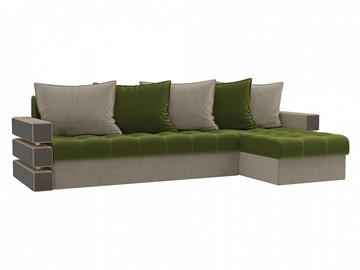 Угловой диван с оттоманкой Венеция, Зеленый/Бежевый (микровельвет) в Подольске