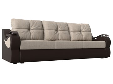 Прямой диван Меркурий еврокнижка, Бежевый/коричневый (рогожка/экокожа) в Серпухове