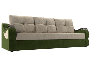 Прямой диван Меркурий еврокнижка, Бежевый/зеленый (микровельвет) в Одинцово