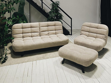 Комплект мебели Абри цвет бежевый диван + кресло +пуф пора металл в Подольске